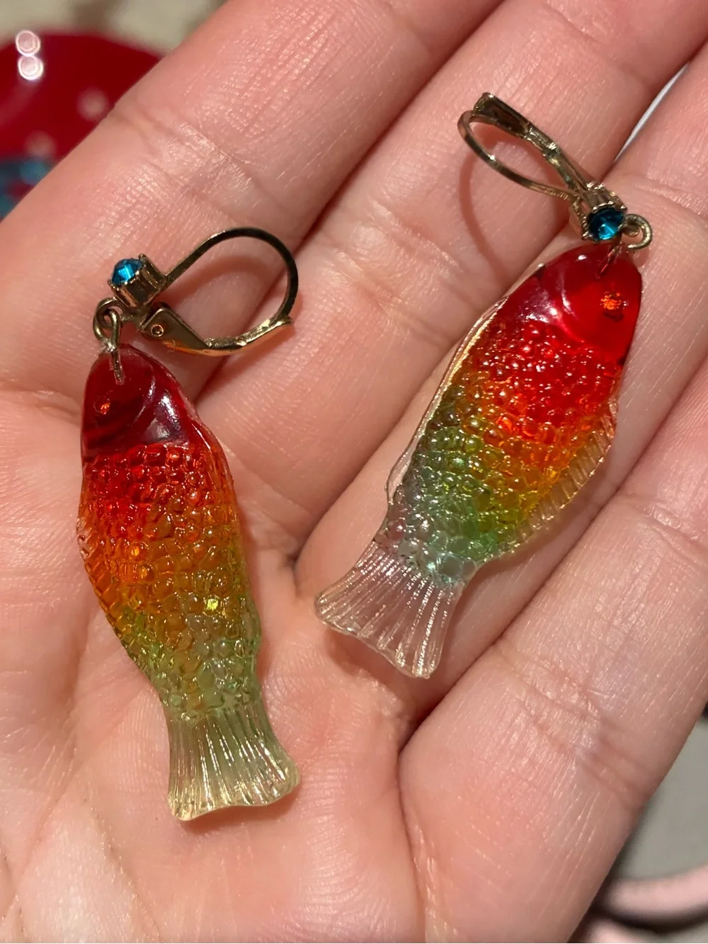 Betsey Johnson Rainbow Fish Drop Earrings Gold Tone Colorful Statement
